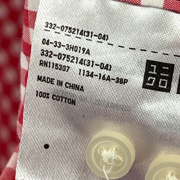 UNIQLO Shirt Mens L Gingham Check Button Up Long Sleeve Woven Cotton Red - Picture 11 of 15
